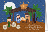 Christmas to Grandson and Wife with a Nativity Scene and Baby Jesus card