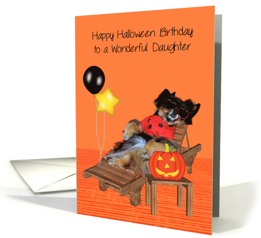 Birthday On Halloween to Daughter, Pomeranian in bug costume card