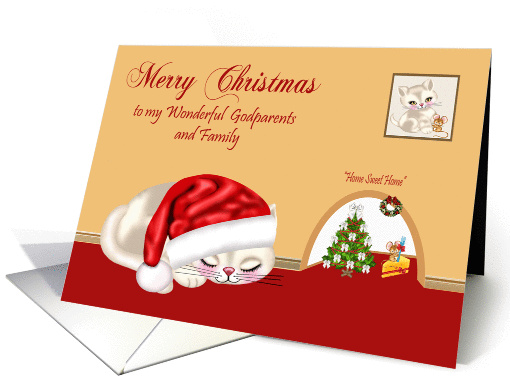 Christmas to Godparents and Family, cat wearing Santa hat... (1151028)