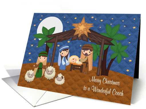 Christmas to Coach, Nativity Scene with Baby Jesus, stars, moon card