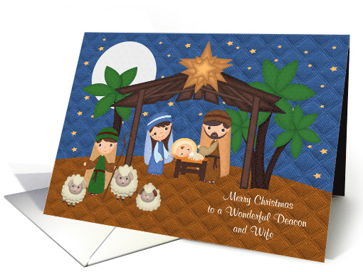 Christmas to Deacon and Wife with a Nativity Scene and Baby Jesus card