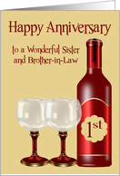 1st Wedding Anniversary to Sister and Brother in Law with Wine card