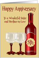 5th Wedding Anniversary for Sister And Brother-in-Law, wine, glasses card