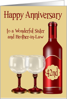 42nd Wedding Anniversary to Sister and Brother-in-Law, wine, glasses card