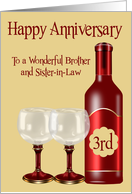 3rd Wedding Anniversary for Brother And Sister-in-Law, wine, glasses card
