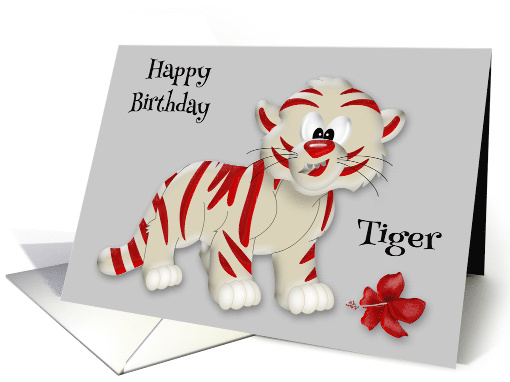 Birthday, general, cute red and white tiger with a red... (1183852)