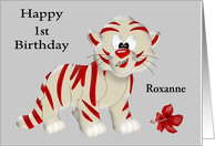 Birthday Custom Age and Name Card with a Cute Red and White Tiger card