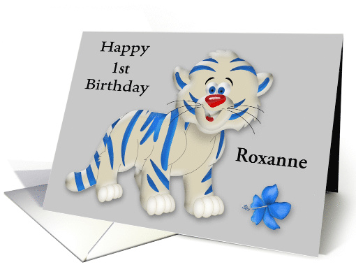 Birthday, custom name and age, cute blue and white tiger,... (1186790)