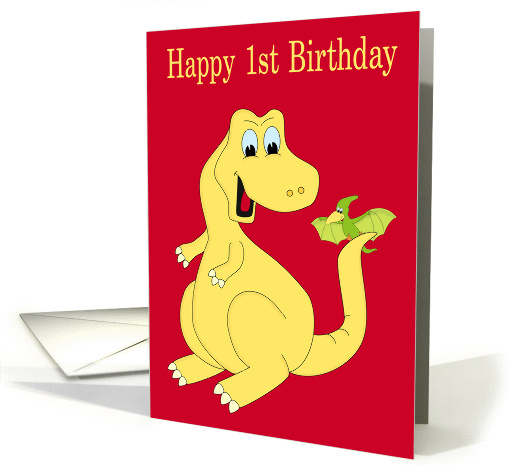 1st Birthday, general, dinosaurs, Tyrannosaurus rex, pterodactyl card