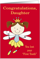 Congratulations to Daughter, Losing first tooth, girl fairy with crown card