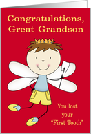 Congratulations To Great Grandson, Losing first tooth, boy fairy card