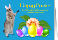 Easter to Goddaughter and Husband with Raccoon Wearing Bunny Ears card