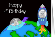 4th Birthday, general, raccoon in a rocket and another in a space ship card