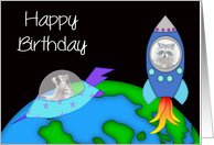Birthday, general, raccoon in a rocket and another in a space ship card
