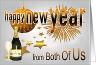 New Year from Both Of Us, New Year’s Eve Ball, fireworks and stars card