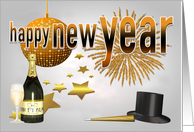 New Year, general, New Year’s Eve Ball, fireworks, stars, noise maker card