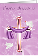 Easter Religious a Tinted Cross with White Doves on Purple fFlowers card