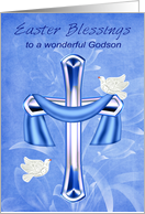 Easter to Godson Religious with a Cross, White doves and Blue Flowers card