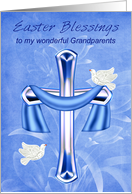 Easter to Grandparents, Religious, cross with white doves and flowers card