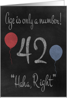 42nd Birthday, adult humor, chalkboard with chalk colored balloons card