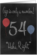 54th Birthday, adult humor, chalkboard with chalk colored balloons card