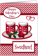 Valentine’s Day to Sweetheart with Heart Mugs and a Single Red Rose card