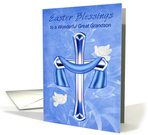 Easter to Great Grandson, Religious, A cross with two white doves card