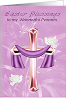 Easter to Parents with a Tinted Cross and Beautiful White Doves card
