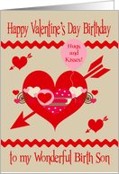 Birthday On Valentine’s Day to Birth Son with Colorful Hearts card