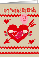 Birthday On Valentine’s Day, general, red, white, pink hearts, arrows card