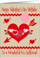 Birthday On Valentine’s Day To Ex Girlfriend, red, white, pink hearts card