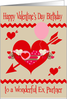 Birthday On Valentine’s Day To Ex Partner, red, white, pink hearts card