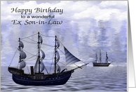 Birthday to Ex Son in Law with Ships on a Water Wintery Scene card