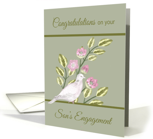 Congratulations On Son's Engagement with White Dove and Flowers card