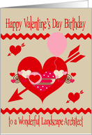 Birthday On Valentine’s Day To Landscape Architect, red, white, pink card