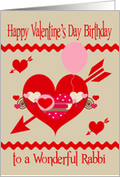Birthday On Valentine’s Day To Rabbi, red, white, pink hearts, arrows card