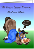 Get Well, name specific, custom, general, sick horse with blue blanket card
