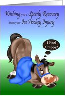 Get Well, Ice Hockey Injury, horse with a blue blanket and bridle card