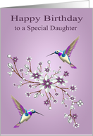 Birthday to Daughter with Hummingbirds and Purple and White Flowers card