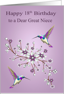 18th Birthday to Great Niece with Hummingbirds and Pretty Flowers card