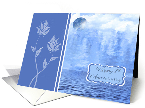 1st Wedding Anniversay, Blue Moon Theme, general, water scene card