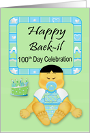 Baek-il Korean Happy 100th Day to Boy with a Baby Sucking a Pacifier card
