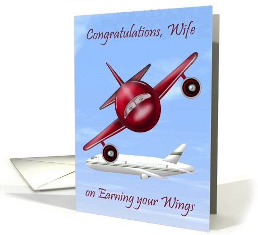 Congratulations To Wife, pilot's license, raccoons flying a plane card