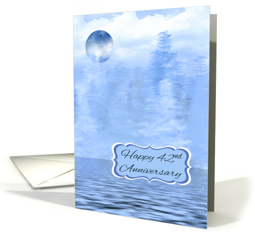 42nd Wedding Anniversay with a Blue Moon against a Water Scene card
