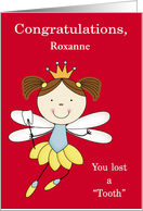Congratulations, Losing tooth, custom, name specific, girl fairy, red card