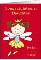 Congratulations to Daughter, Losing tooth, girl fairy, crown on red card