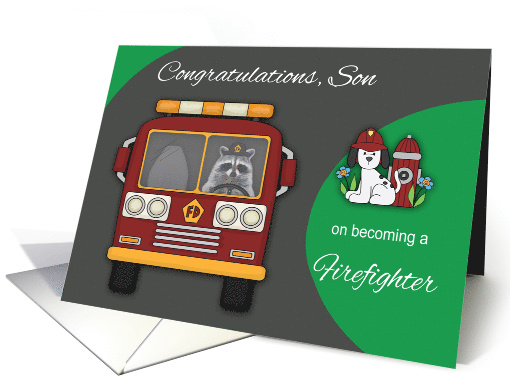 Congratulations to Son on Becoming Firefighter with a Raccoon card