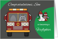 Congratulations to Son on Becoming Firefighter with a Raccoon card