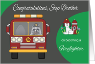 Congratulations To Step Brother, Becoming Firefighter, raccoon, truck card