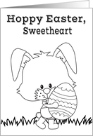 Easter, Sweetheart, fun coloring card, Bunny with a big decorated egg card